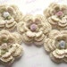 5 PIECES Beige Crochet Flower with organza Ribbon Rose
