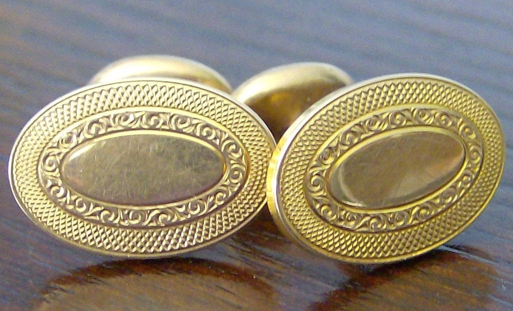 ANTIQUE CUFF LINKS KREMENTZ PLATE EARLY 1900s by RosiesAttic