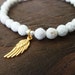 Guardian Angel Layering Bracelet in White Howlite, Reiki, Healing, Angel Wing, Blessing, Charm Bracelet, Layering Bracelet