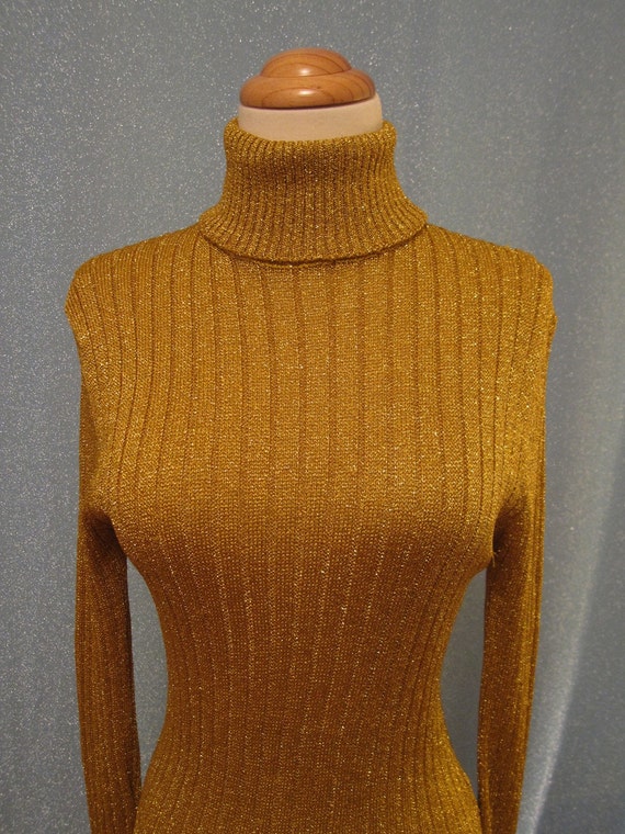 Metallic GOLD 70s sparkle MOD zip turtleneck by ReallyTruly