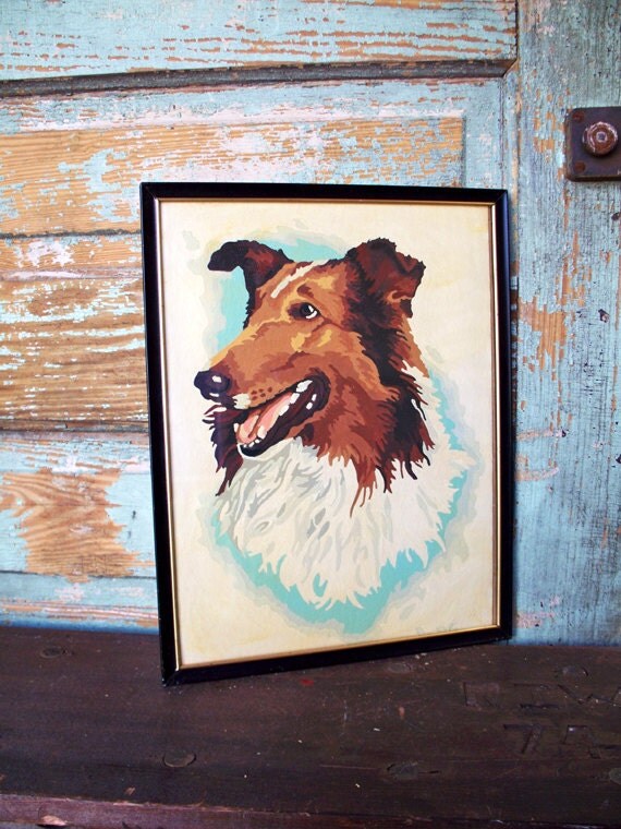 Vintage Paint By Number Dog Collie Lassie Painting Framed