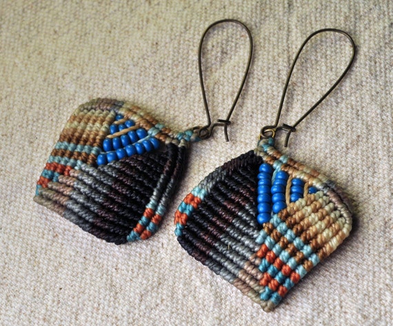 Asymmetric and Geometric Diamond Earrings with Blue Czech Glass Beads