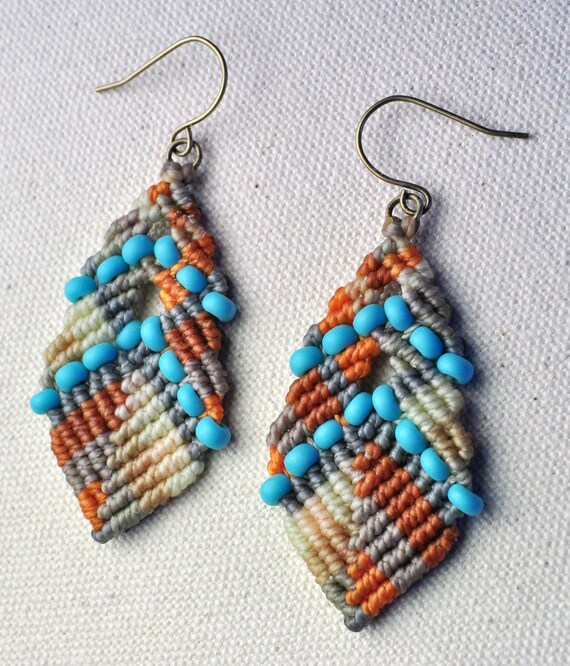 Beaded Buddha Earrings Turquoise and Orange