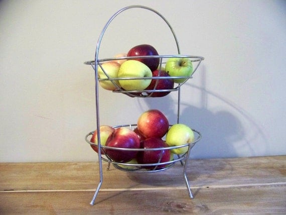 vintage metal fruit basket wire stand fruit bowl kitchen