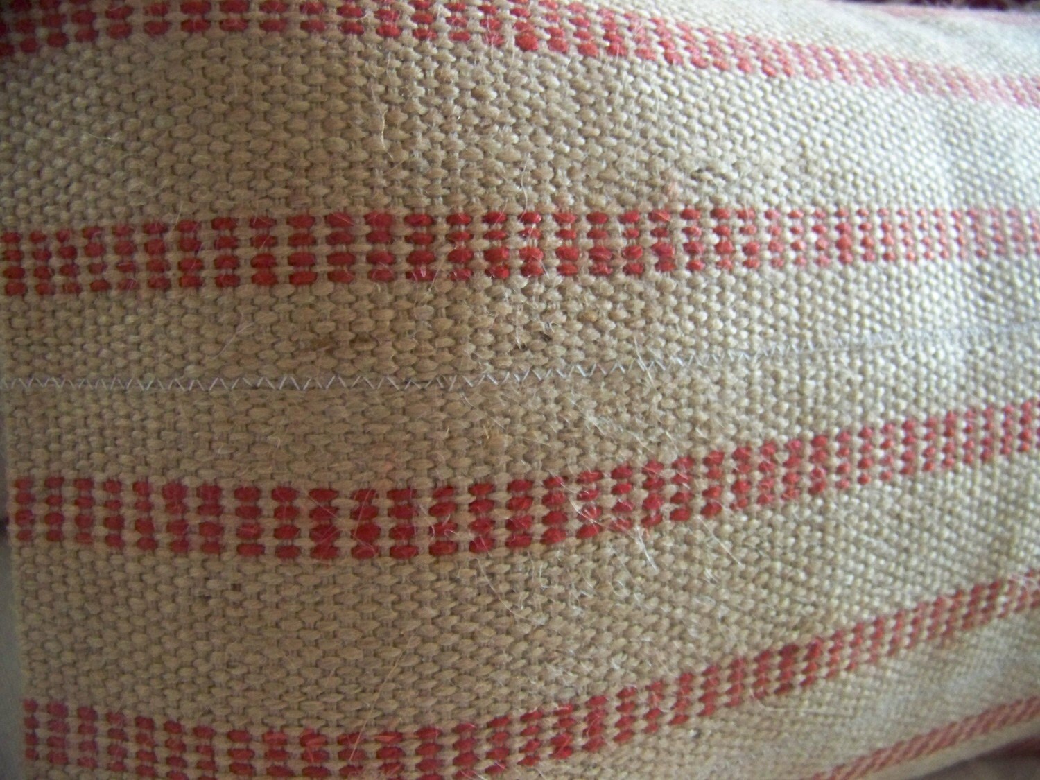 red jute pillow cover / red stripe / natural by JenniferHeleneHome