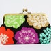 Clutch bag with metal frame - Echino Big flowers on black - Cosmetic purse / Autumn garden inspired / Modern floral teal / Lime green
