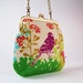 Clutch bag - Echino bird on green - metal frame purse with shoulder strap