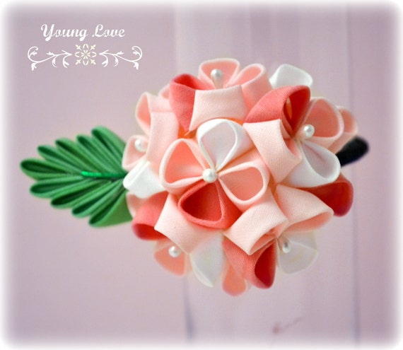 Young Love Japanese Mini Hydrangea Kanzashi Ponytail Elastic