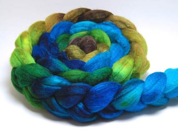 Peacocky - 4 oz Handpainted Merino/Silk Roving