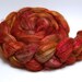 Warming Trend - 4 oz Red Orange Gold Brown Handpainted Alpaca Silk Roving Top