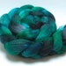 Sea Creature- 4 oz Black Turquoise Green Handpainted Falkland Wool Top Roving