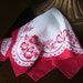 Vintage White printed Hankerchief with Red Flowers and adorable vintage detail