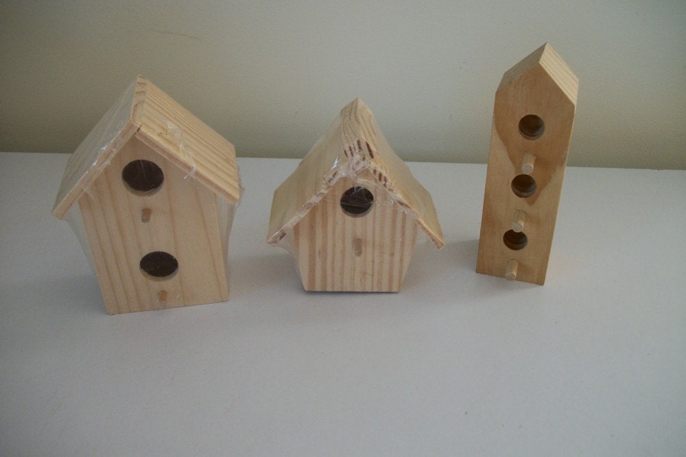 Set 3 Wooden Unfinished Birdhouses Garden Decor Home Decor