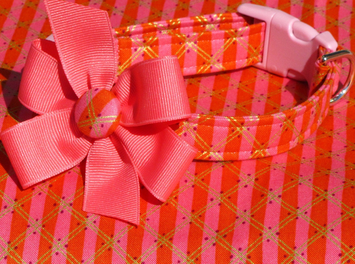 Pink Diamonds Dog Collar with Bow Choose Your Size
