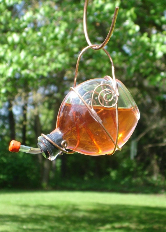 Round Flat Stained Glass Hummingbird Feeder
