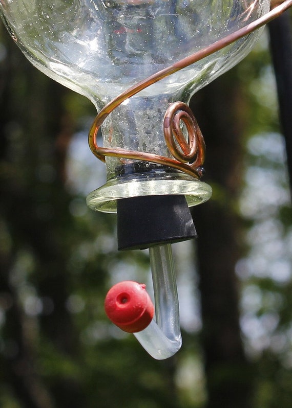 Recycled Bottle Hummingbird Feeder Patron bottle with copper