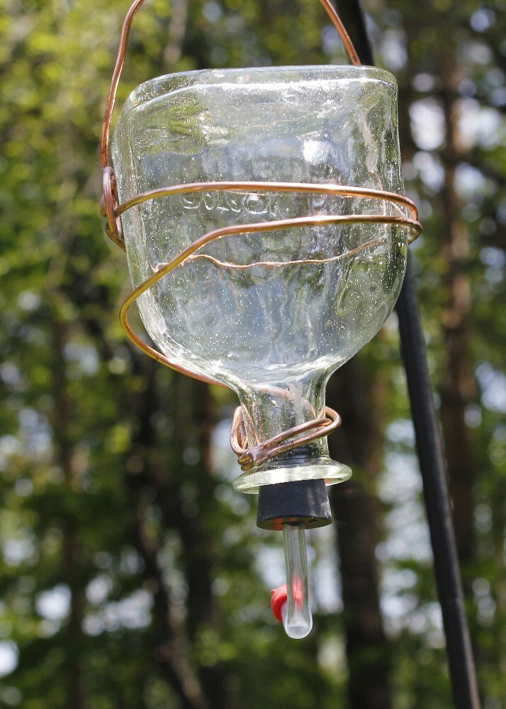 Recycled Bottle Hummingbird Feeder Patron bottle with copper