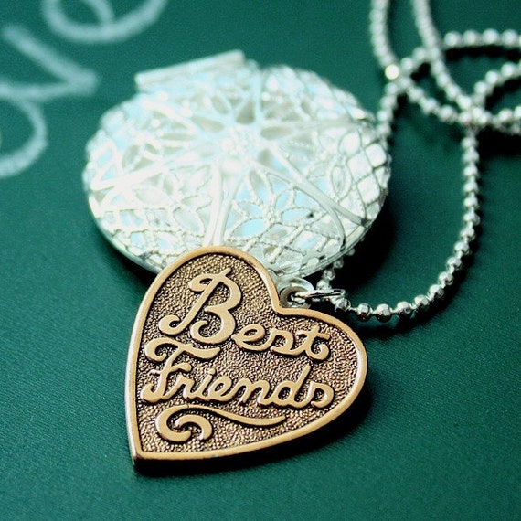 best friend friendship silver locket long necklace