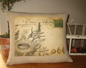 Decorative Pillow French Carte Postale Bird Pillow
