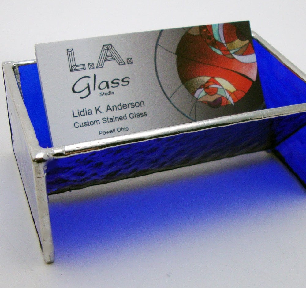 Stained Glass Business Card Holder Cobalt Blue