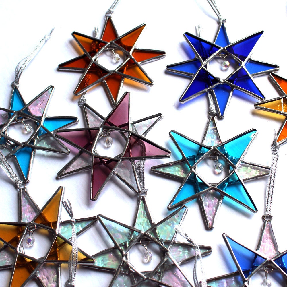 10 Stained Glass Crystal Stars Choose Your Color Ornaments