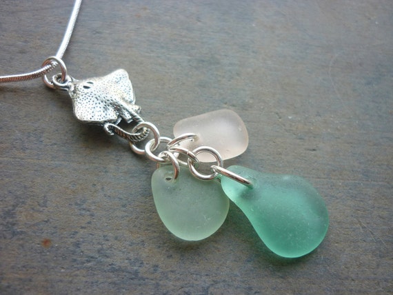 Sea Glass Necklace Stingray Pink Teal Beach by TheMysticMermaid