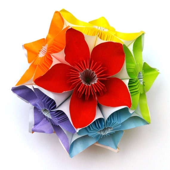 ornaments origami flower Kusudama Rainbow  on Origami Flower Ornaments Ball  Color Etsy Origami