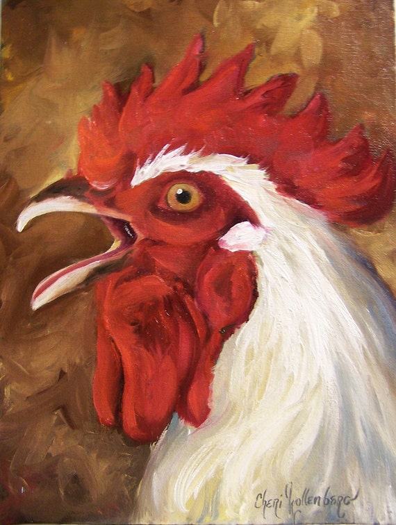 Rooster7 Yeller's the Feller Original Oil Painting