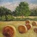 Original Landscape Oil Painting of Round Bales of Hay II Canvas Original 12x12 by Cheri Wollenberg