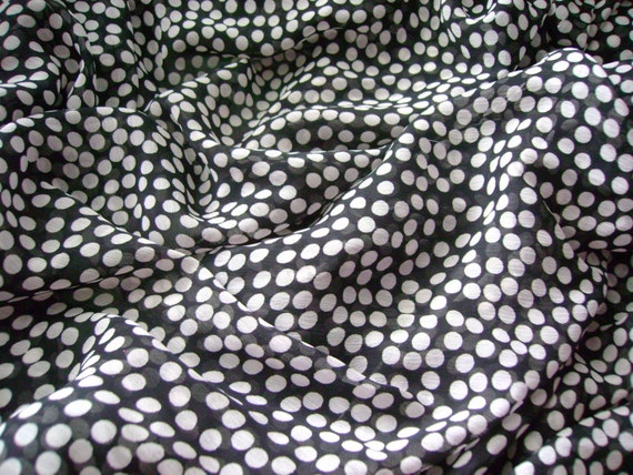 Printed Silk Chiffon fabric Polka Dots in Classic Black and