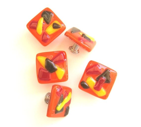 Lime Green Fun and Funky Fused Glass Knob Hardware