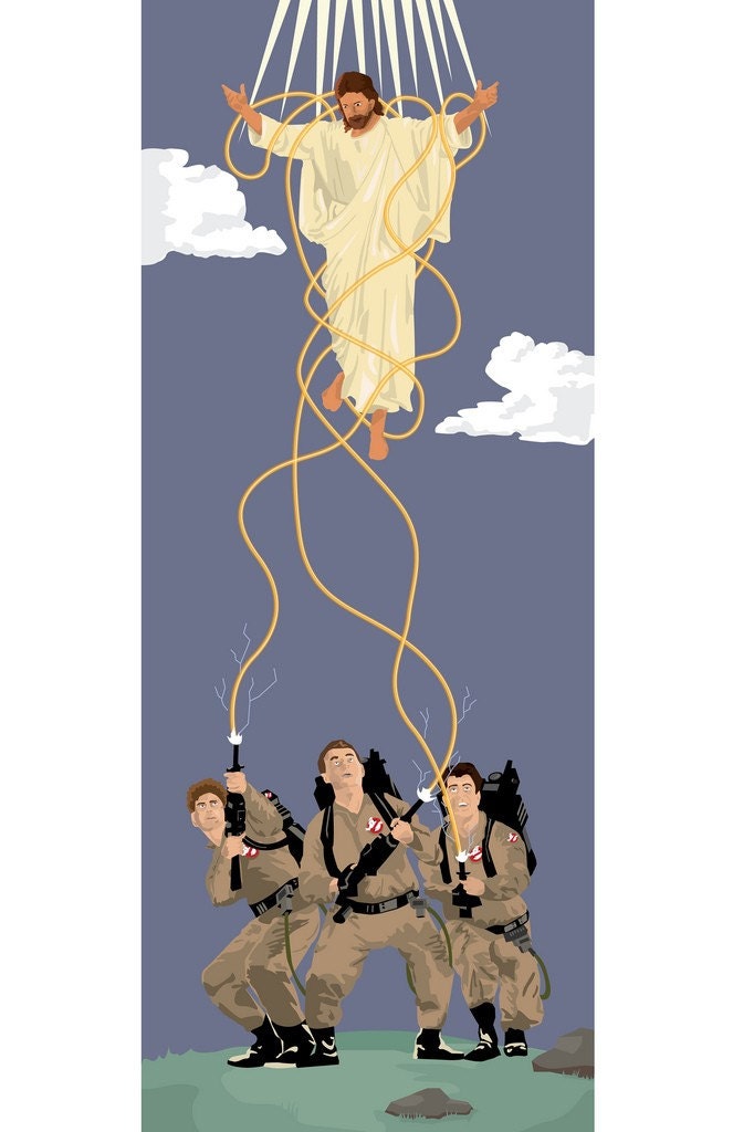 Ghostbusters Vs Jesus Signed Print