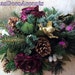 REDUCED Winter Floral Arrangement, Victorian Chic, Holiday Centerpiece, Faux Evergreens, Shabby Decor, Purple Pink Flowers, Ivory Gold Angel