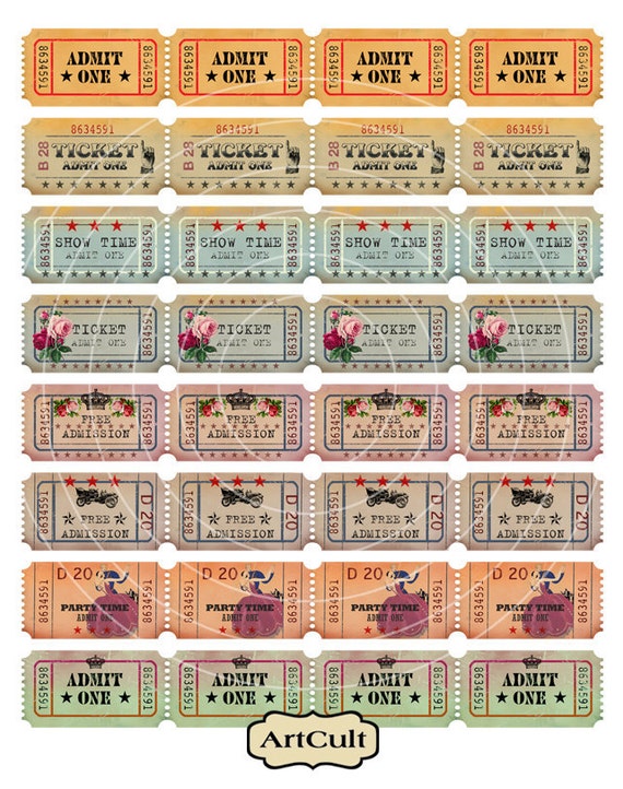 Printable Download ADMIT ONE Vintage Style Tickets for