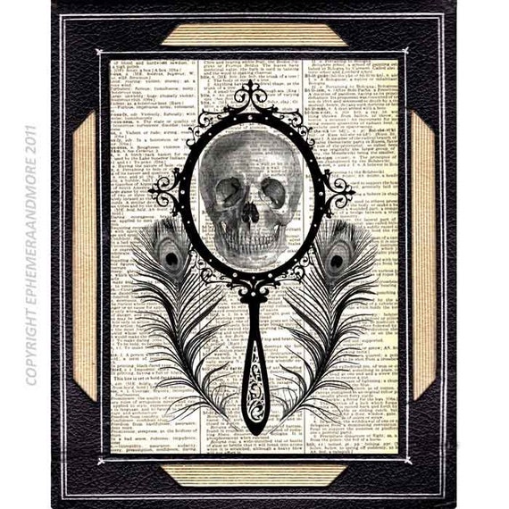 HUMAN SKULL with MIRROR Art Print Wall Decor Victorian