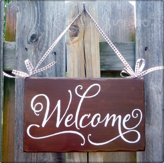 Items similar to Brown elegant shabby chic welcome sign on Etsy