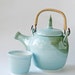 Wheel Thrown Porcelain light blue whimsical Teapot with teacup