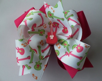 NEW ITEM---------Big Boutique Doubled Layered Hair Bow Clip------Shocking Pink and White-------My Little Rock Star