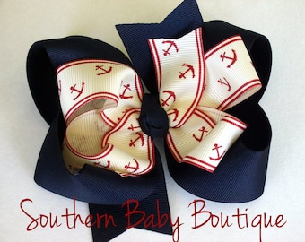NEW----Big Boutique Doubled Layered Hair Bow Clip----Anchors----