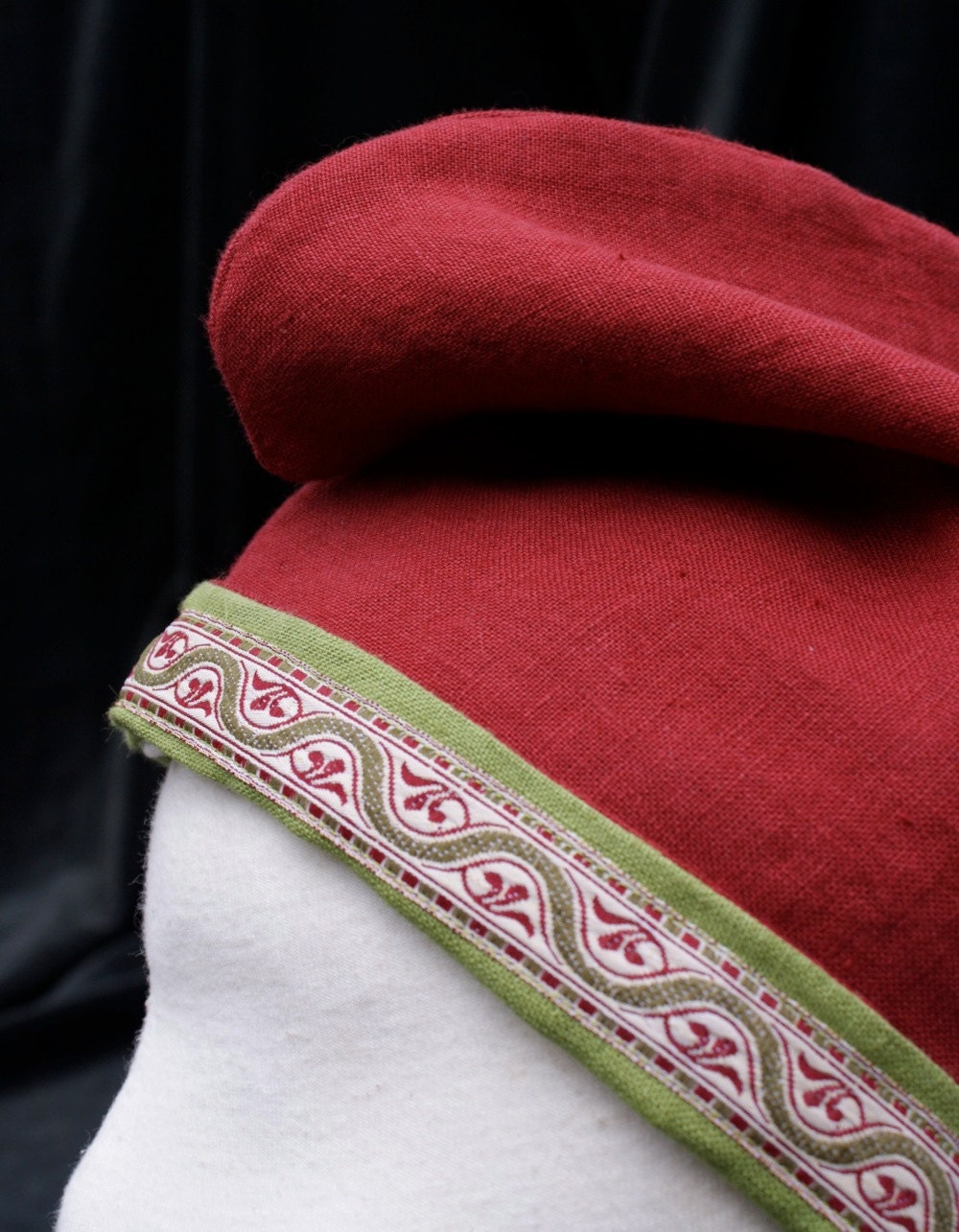 Phrygian Cap in Dark Red Linen reverses to Lime Green fully