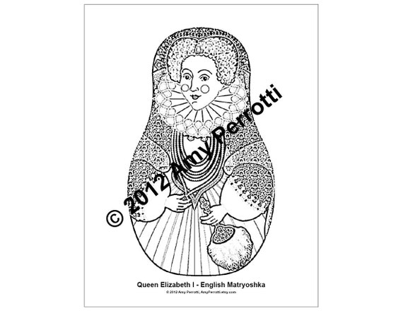 Queen Elizabeth I English Matryoshka Coloring by AmyPerrotti