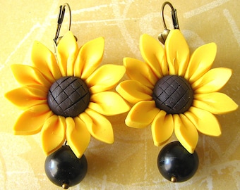 Sunflower Earrings Flower Jewelry Yellow Earrings Sunflower Jewelry Dangle Earrings