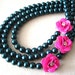 Navy Blue Necklace Bridesmaid Jewelry Flower Necklace Statement Jewelry Triple Strand Statement Necklace Blue Wedding Pink Beadwork