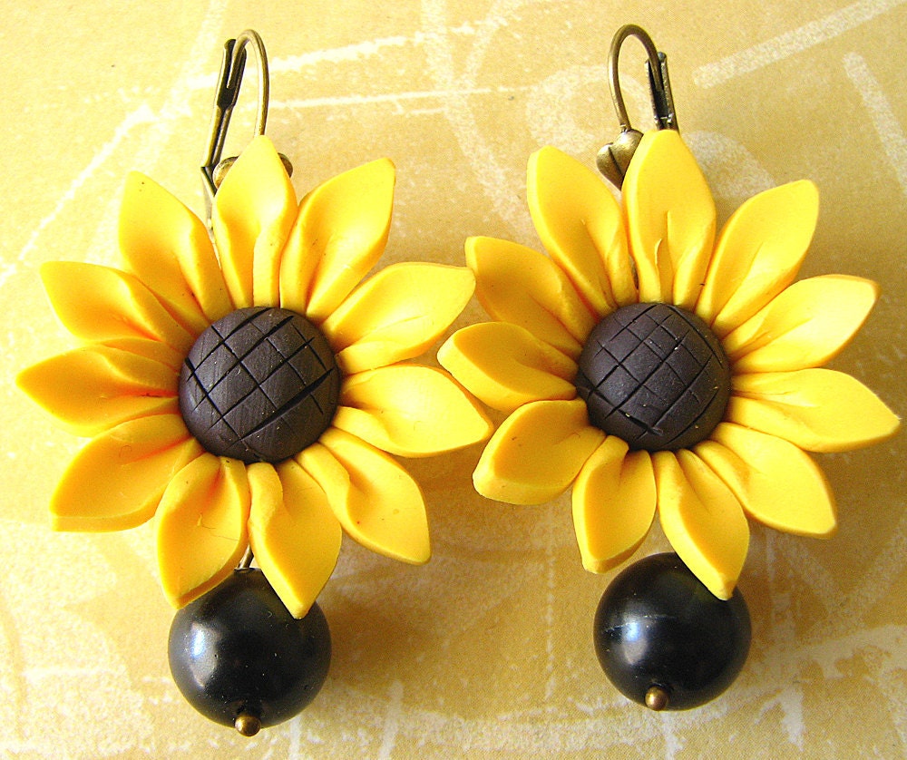 Sunflower Earrings Flower Jewelry Yellow Earrings Sunflower
