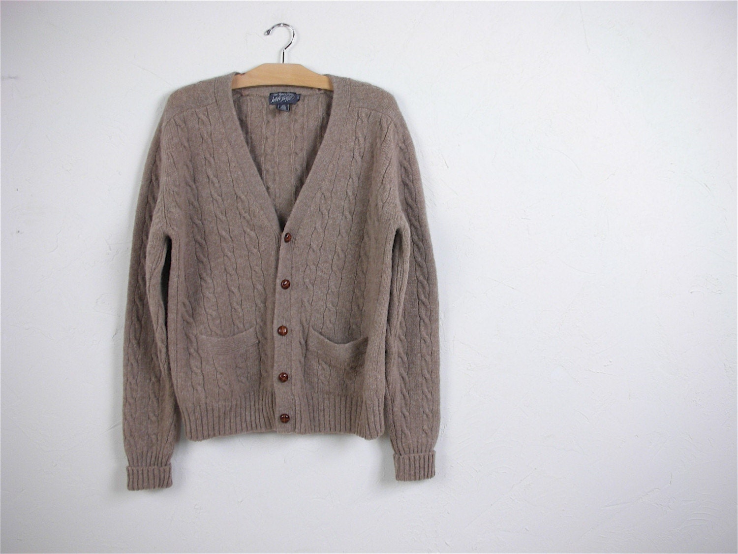 SALE...vintage Men's Light Brown Cardigan Sweater . Size