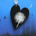 Black etched Dandelion heart pendant ... make a wish....