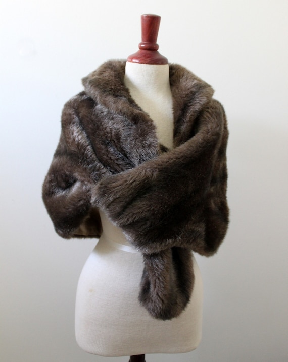 Vintage 50s Dark Brown Faux Fur Stole