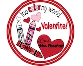 Personalized Stickers, Crayons, Valentine Stickers, Cute, Treat bag labels, Valentines Day, Holiday, Kids, Favor, Set of 60 Il_170x135