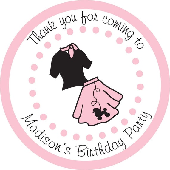 Poodle Skirt, Pink, Personalized Stickers, Polka dots, Birthday, Children, Party, Favor stickers, Labels, Personalized Stickers Set of 24 Il_570xn