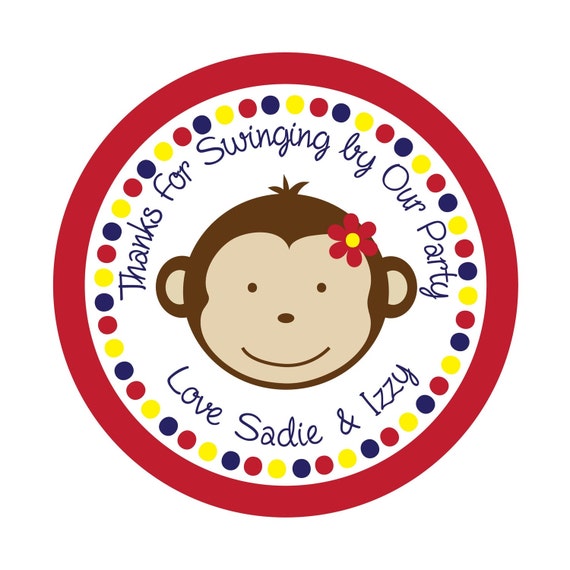 Personalized Stickers, Monkey, Boy, Girl, Children, Kids, Party, Favor stickers, Seals, Labels, Tags, Custom, Stickers set of 24 Il_570xn